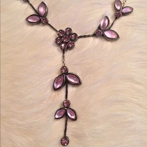 Pink Flower Crystal 28 Statement Necklace 16”